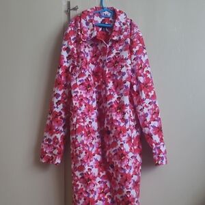 Lands' End Floral Red and Pink Pea Coat